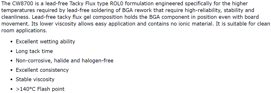 משחת הלחמה פלקס לרכיבי אלקטרוניקה SMD BGA CHEMTRONICS CIRCUITWORKS CW8700 FLUX